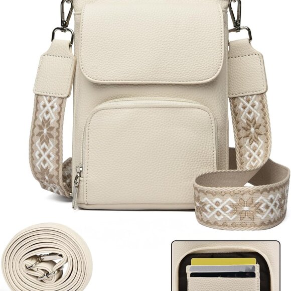 Handbags - Small Leather Crossbody Bag for Women Multiple Pockets Compact Phone Purse